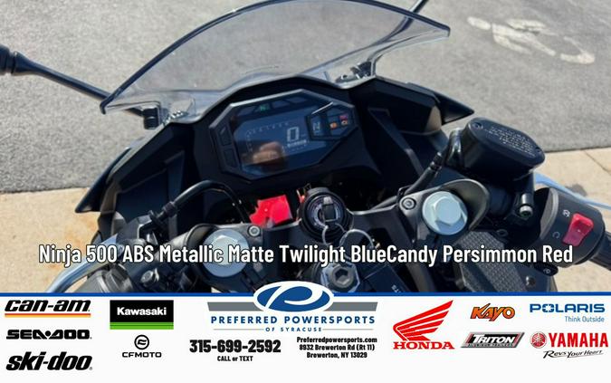 2026 Kawasaki Ninja 500 SE ABS Metallic Matte Twilight Blue/Candy Persimmon Red