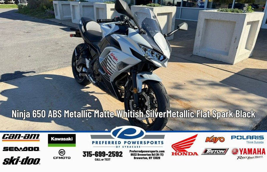 2026 Ninja 650 ABS Metallic Matte Whitish Silver/Metallic Flat Spark Black - Kawasaki