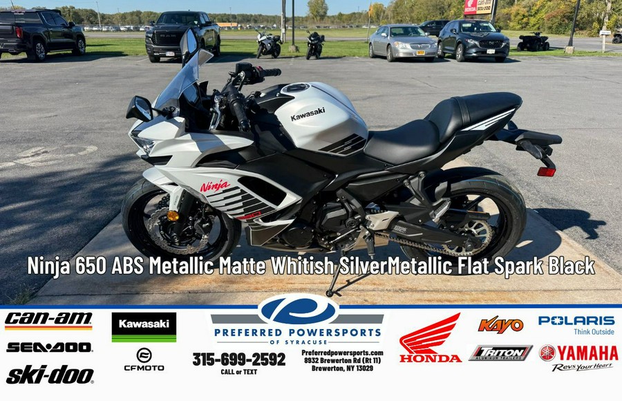 2026 Ninja 650 ABS Metallic Matte Whitish Silver/Metallic Flat Spark Black - Kawasaki