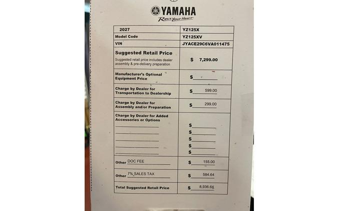 2027 YZ125X - Yamaha
