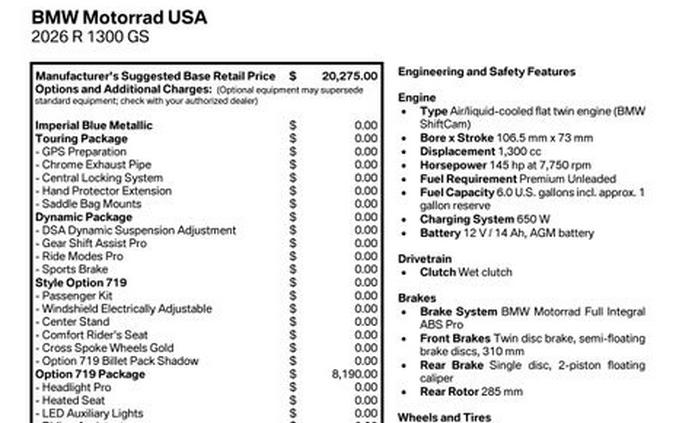 New 2026 BMW R 1300 GS