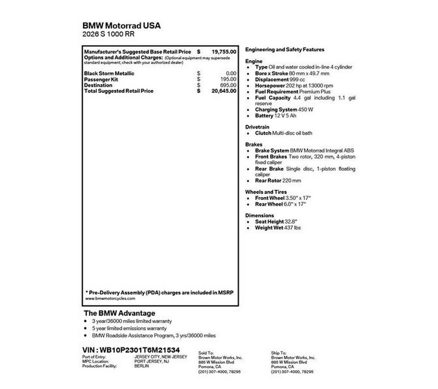New 2026 BMW S 1000 RR