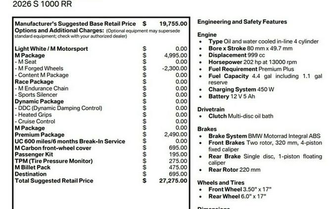 2026 BMW S 1000 RR Light White/M Motorsport