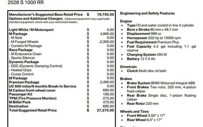 2026 BMW S 1000 RR Light White/M Motorsport
