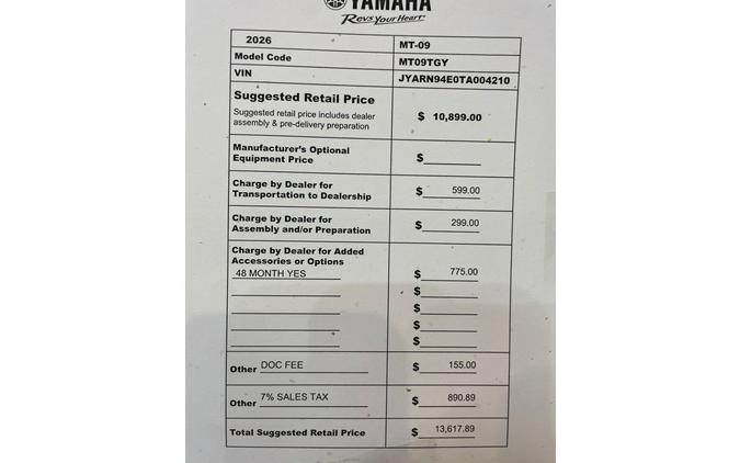 2026 MT09 MT9 - Yamaha