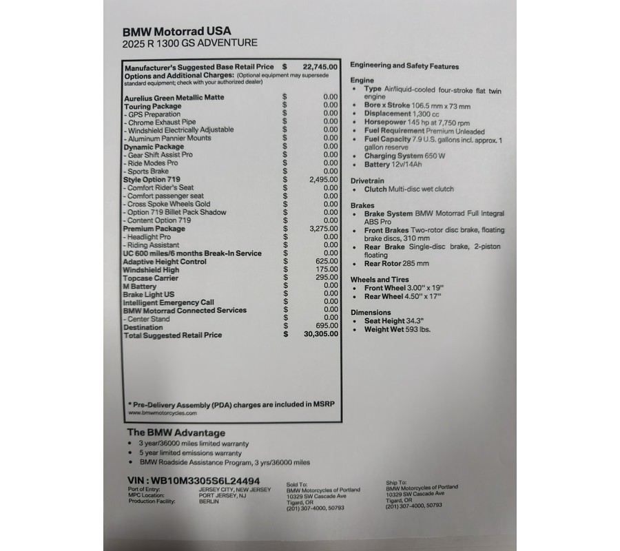 2025 BMW R 1300 GS Adventure - AURELIUS GREEN METALLIC MATTE