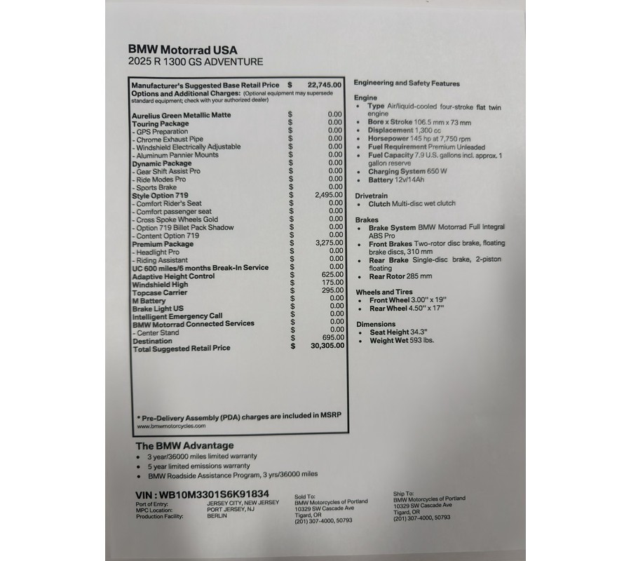 2025 BMW R 1300 GS Adventure - AURELIUS GREEN METALLIC MATTE
