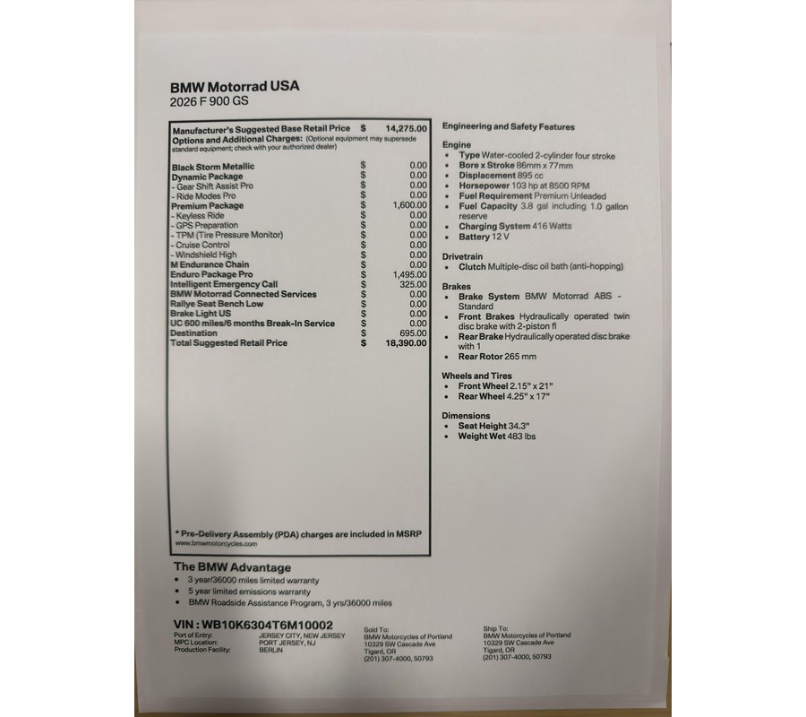 2026 BMW F 900 GS - BLACK STORM METALLIC