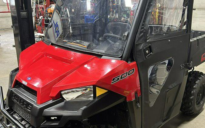 2020 Polaris RANGER 500 RED WITH POLY ROOF WINDSHIELD REAR WINDOW, CANVAS DOORS & PLOW