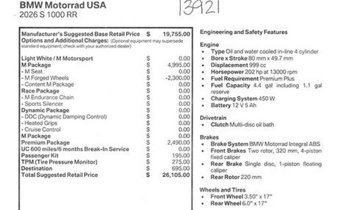 New 2026 BMW S 1000 RR