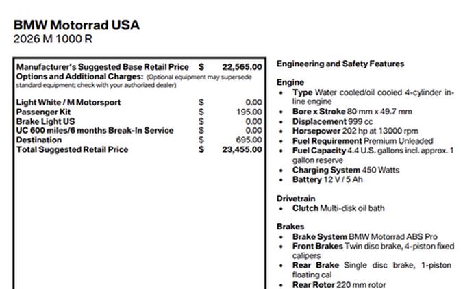 New 2026 BMW M 1000 R