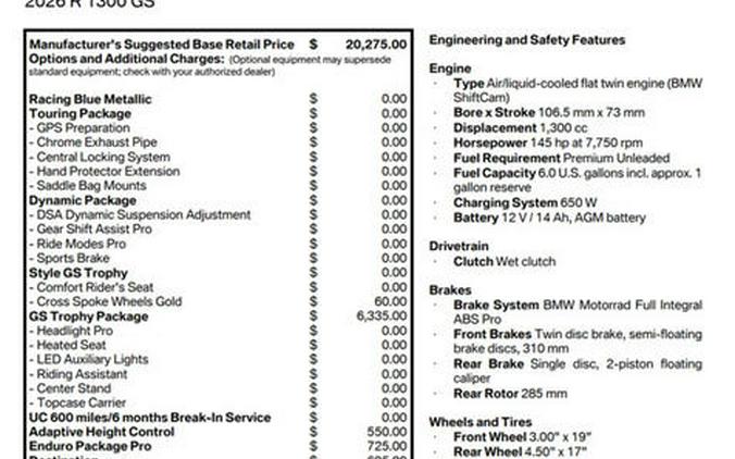 2026 BMW R 1300 GS GS Trophy