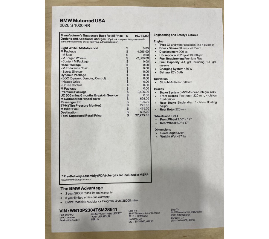 2026 BMW Motorrad S 1000 RR LIGHT WHITE/M MOTORSPORT