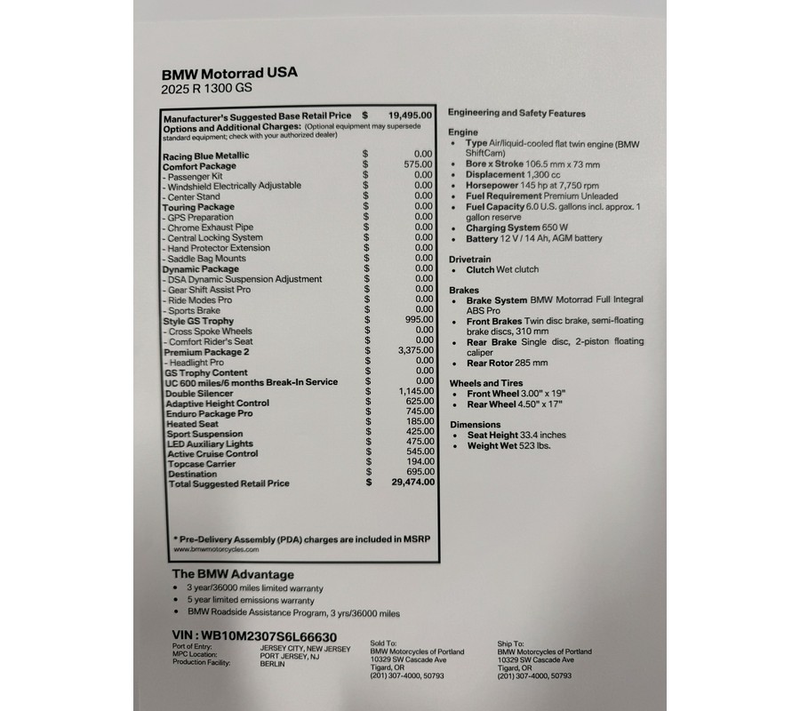 2025 BMW R 1300 GS - TROPHY - RACING BLUE METALLIC