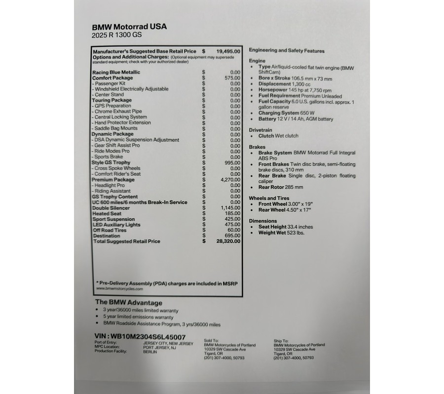 2025 BMW R 1300 GS - TROPHY - RACING BLUE METALLIC