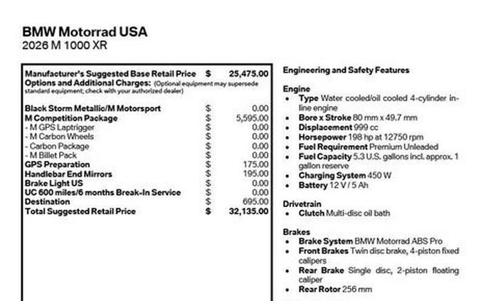 New 2026 BMW M 1000 XR