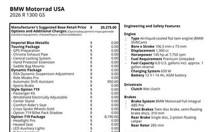 New 2026 BMW R 1300 GS