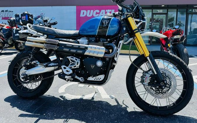 2022 Triumph Scrambler 1200 XE Cobalt Blue Jet Black XE Matt Khaki Green Matt Jet Black