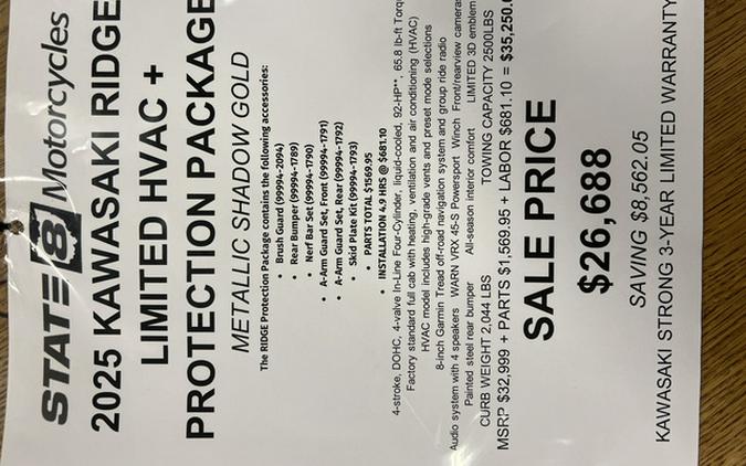 2025 Kawasaki RIDGE Limited HVAC (KWF1000ESFNN) + PROTECTION PAC