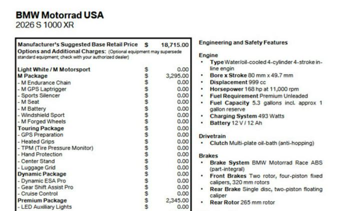 2026 BMW S 1000 XR Light White/M Motorsport