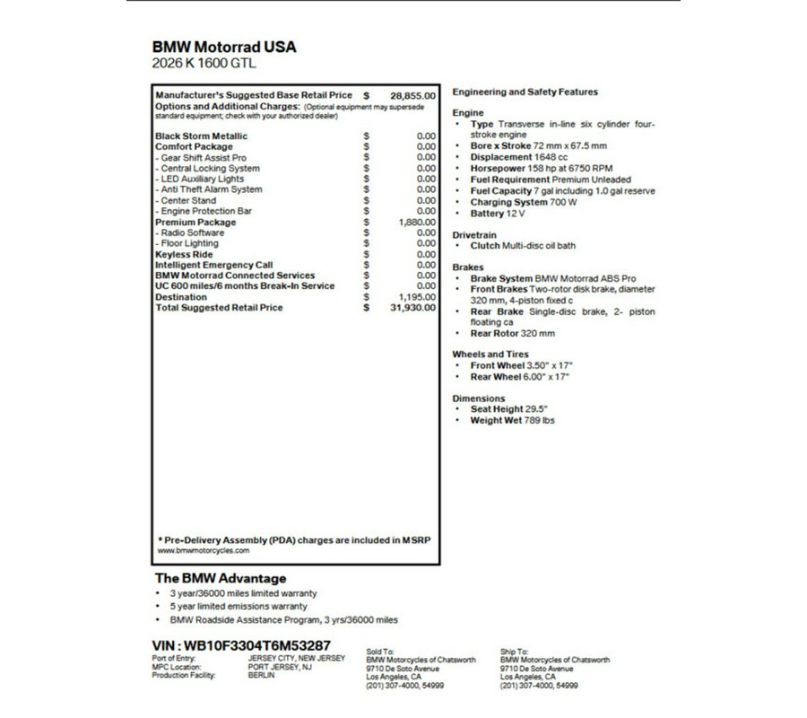 2026 BMW K 1600 GTL Black Storm Metallic