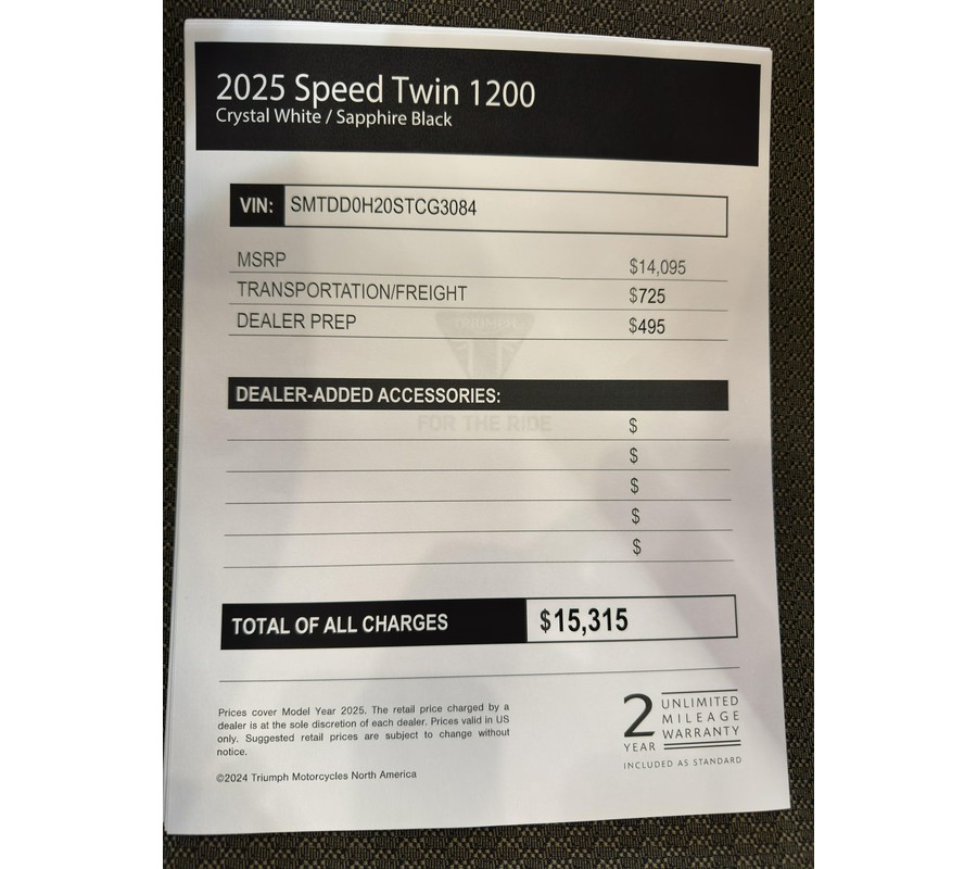 2025 Triumph Speed Twin 1200 - CRYSTAL WHITE - SAPPHIRE BLACK