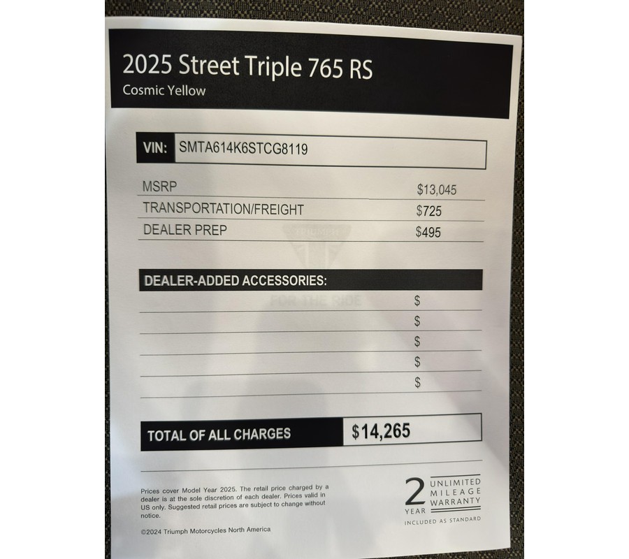 2025 Triumph Street Triple 765 RS - COSMIC YELLOW