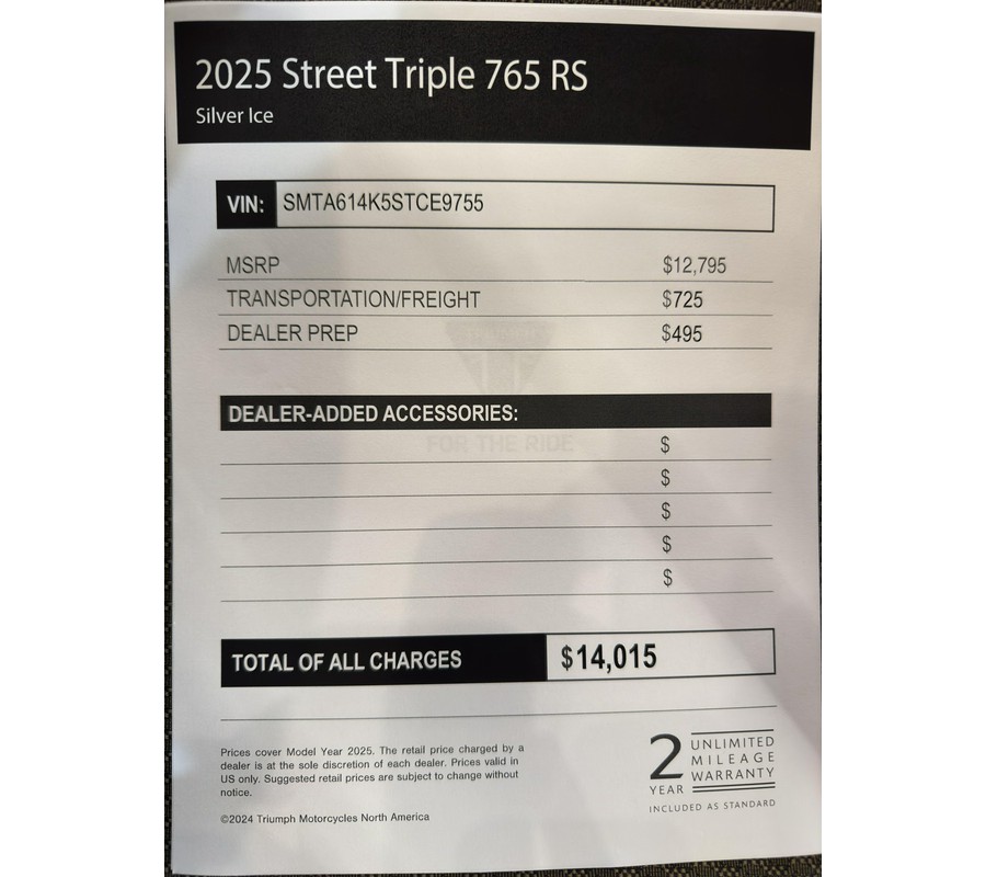 2025 Triumph Street Triple 765 RS - SILVER ICE