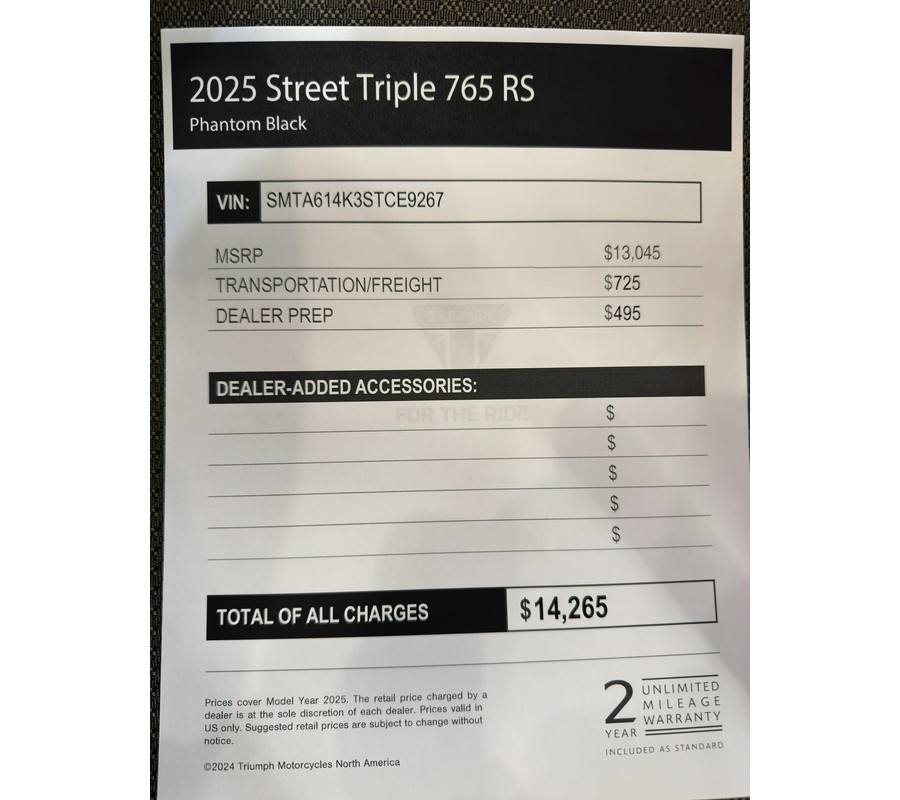 2025 Triumph Street Triple 765 RS - PHANTOM BLACK