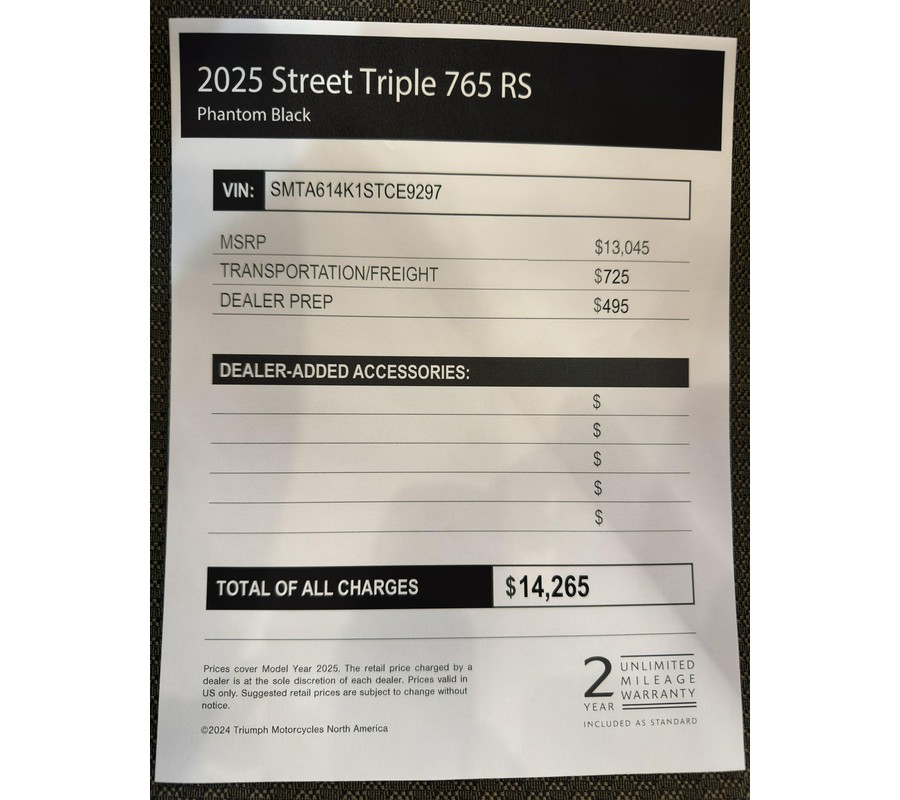 2025 Triumph Street Triple 765 RS - PHANTOM BLACK