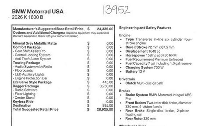 New 2026 BMW K 1600 B