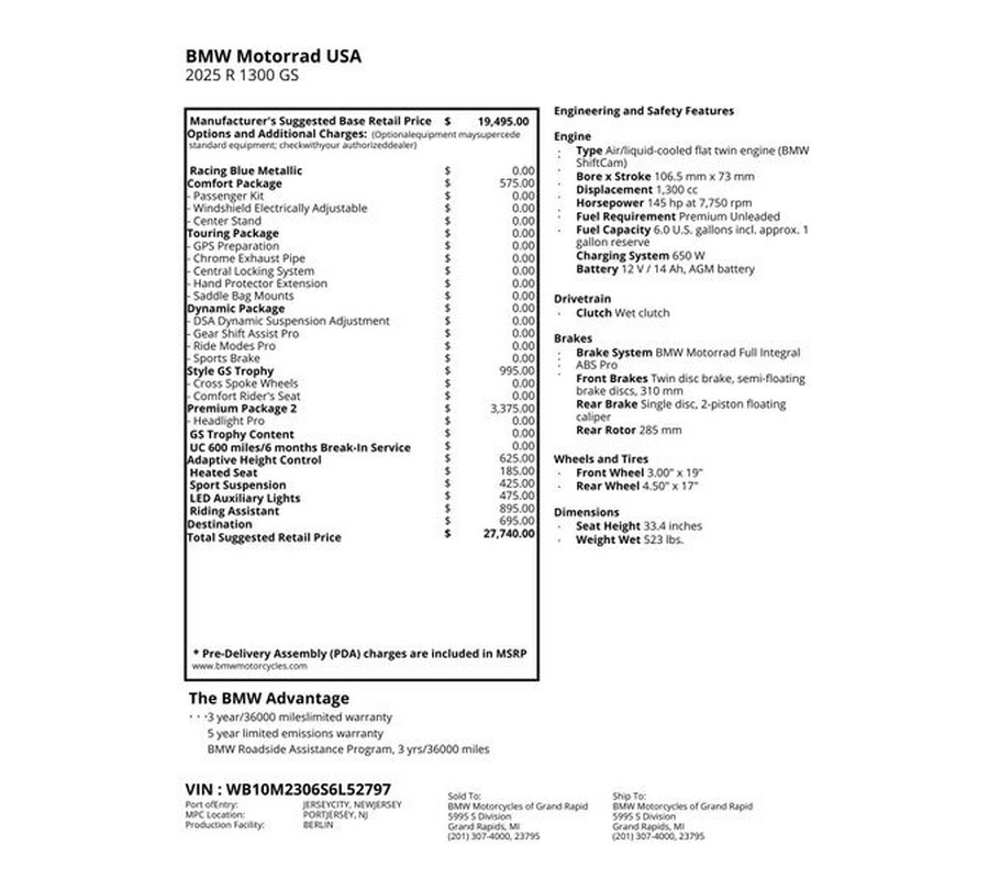 New 2025 BMW R 1300 GS