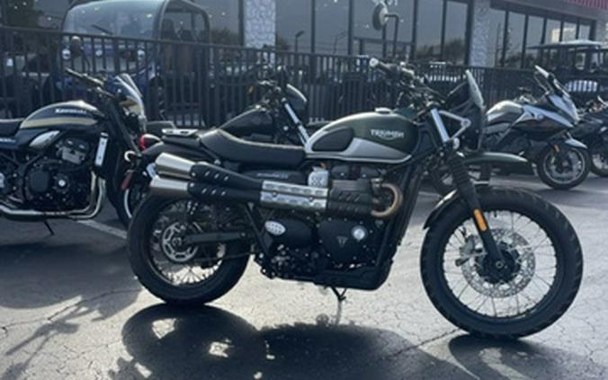 2019 Triumph Street Scrambler Matt Khaki and Aluminum Silver Fusion White