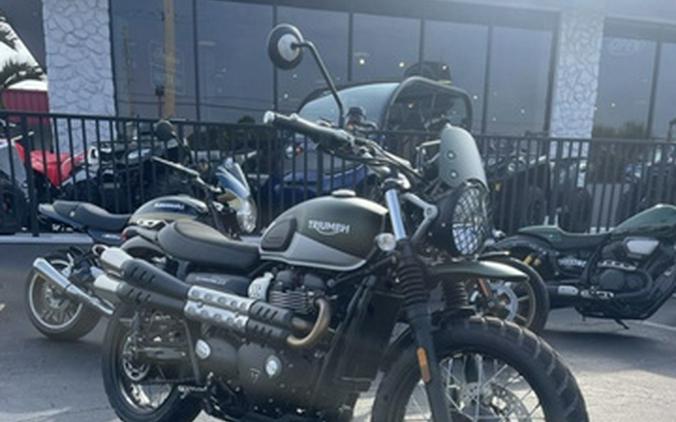 2019 Triumph Street Scrambler Matt Khaki and Aluminum Silver Fusion White