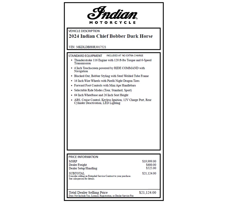 2024 Indian Chief Bobber Dark Horse®