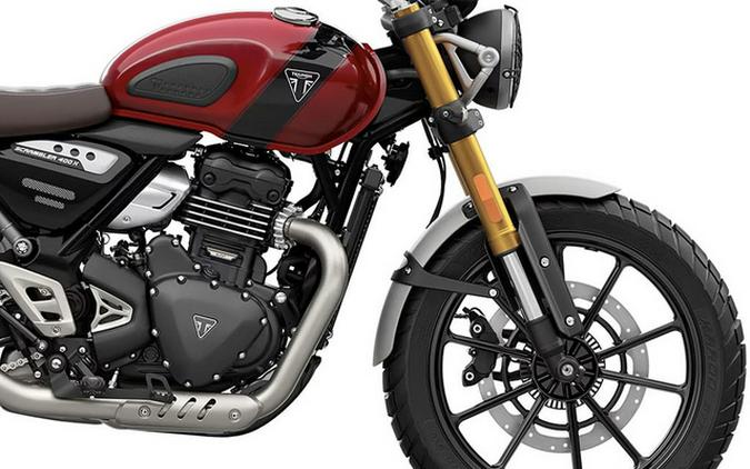 2025 Triumph Scrambler 400 X Carnival Red / Phantom Black X Matte Khaki Green Fusion White