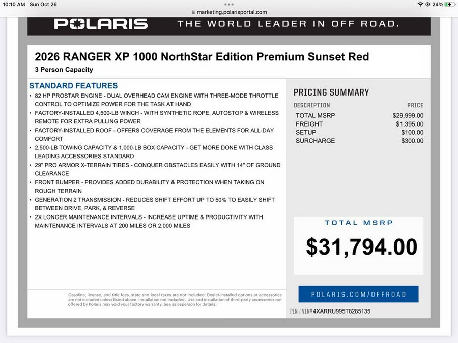 2026 Polaris Ranger XP® 1000 NorthStar Edition Premium
