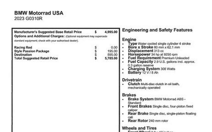 New 2023 BMW G 310 R