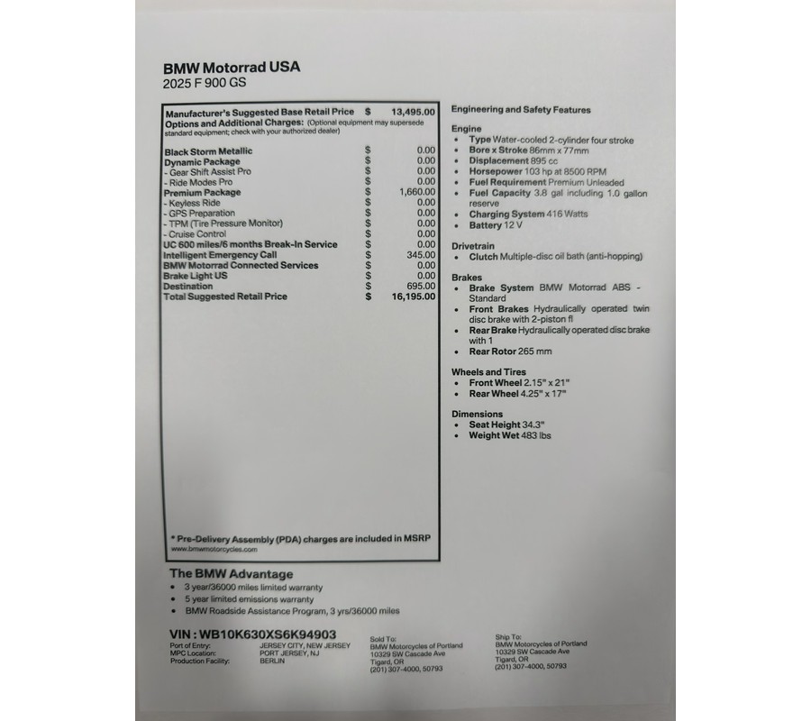 2025 BMW F 900 GS - BLACK STORM METALLIC