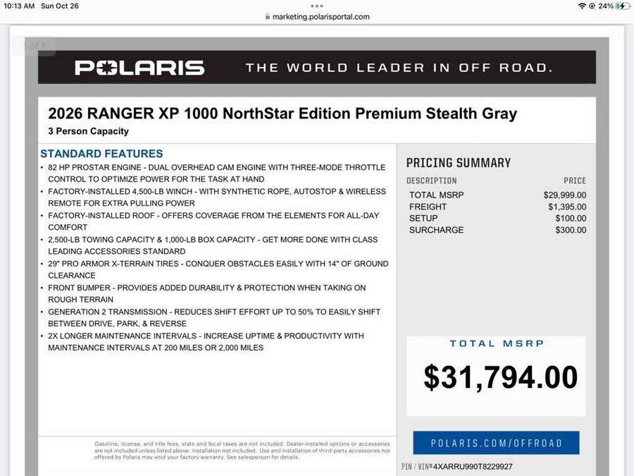 2026 Polaris Ranger XP® 1000 NorthStar Edition Premium