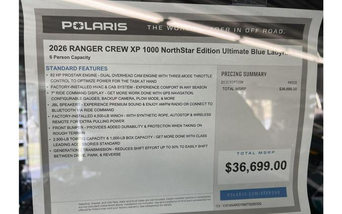 2026 Polaris RANGER 1000 CREW XP NORTHSTAR ULTIMATE