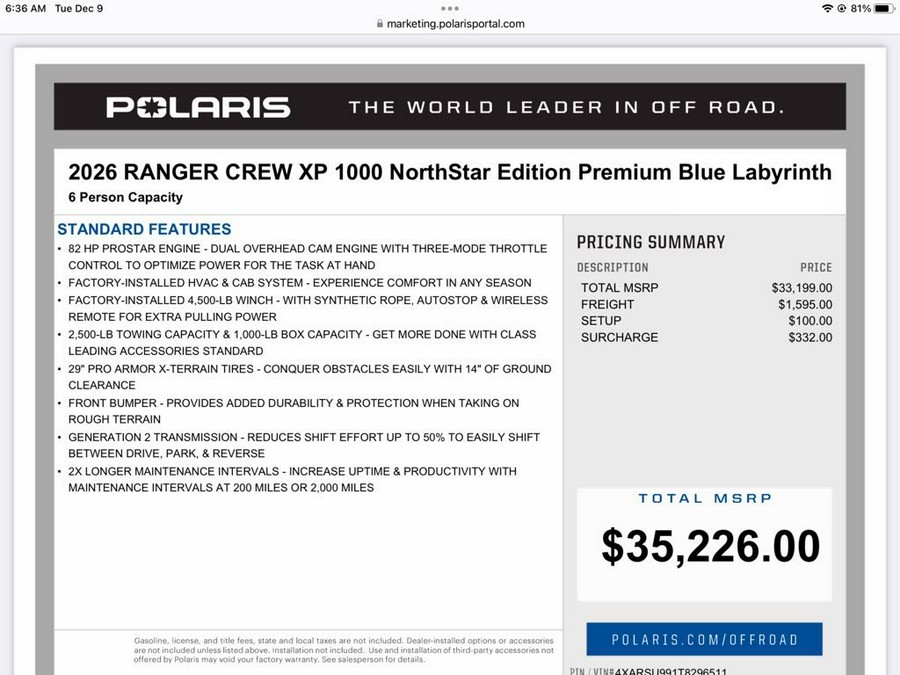 2026 Polaris Ranger® Crew XP 1000 NorthStar Edition Premium