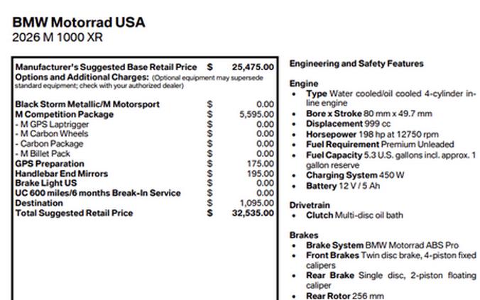 New 2026 BMW M 1000 XR