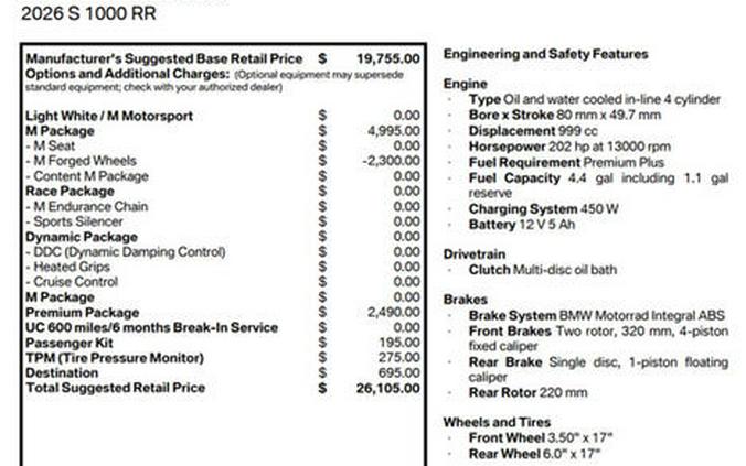 2026 BMW S 1000 RR Light White/M Motorsport