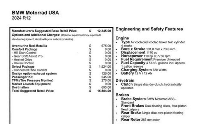 New 2024 BMW R 12 Base