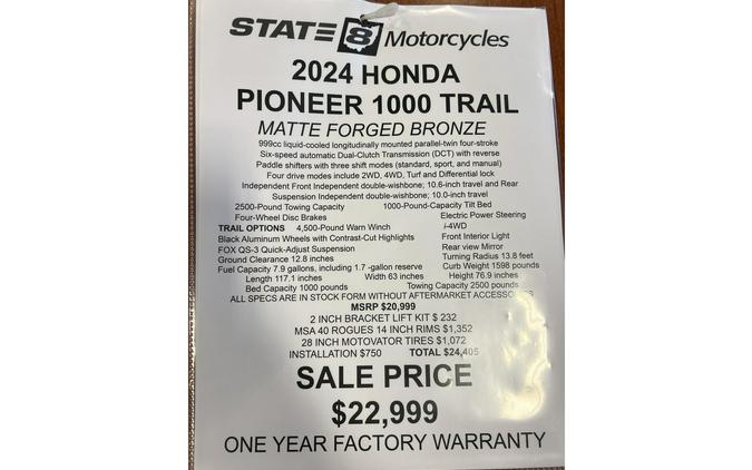 2024 Honda Pioneer 1000 Trail