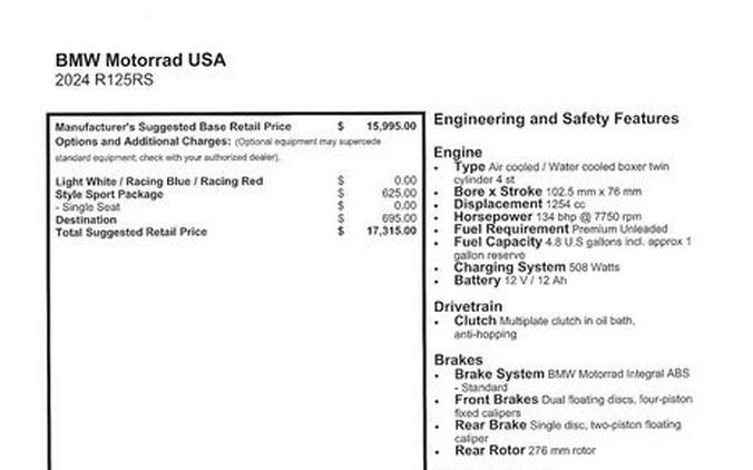 New 2024 BMW R 1250 RS