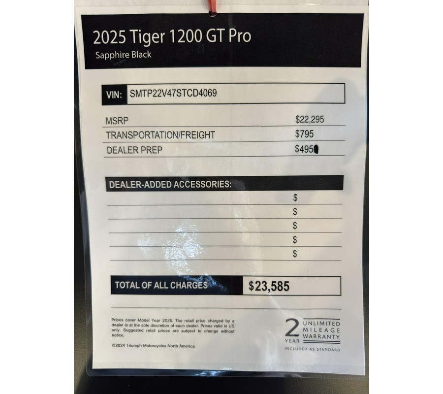2025 Triumph Tiger 1200 GT Pro - SAPPHIRE BLACK