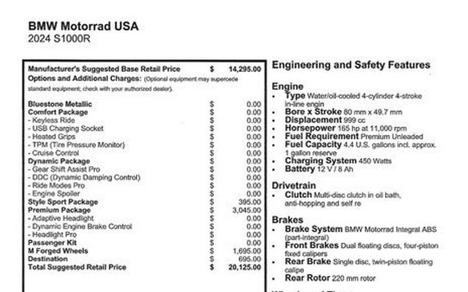 New 2024 BMW S 1000 R