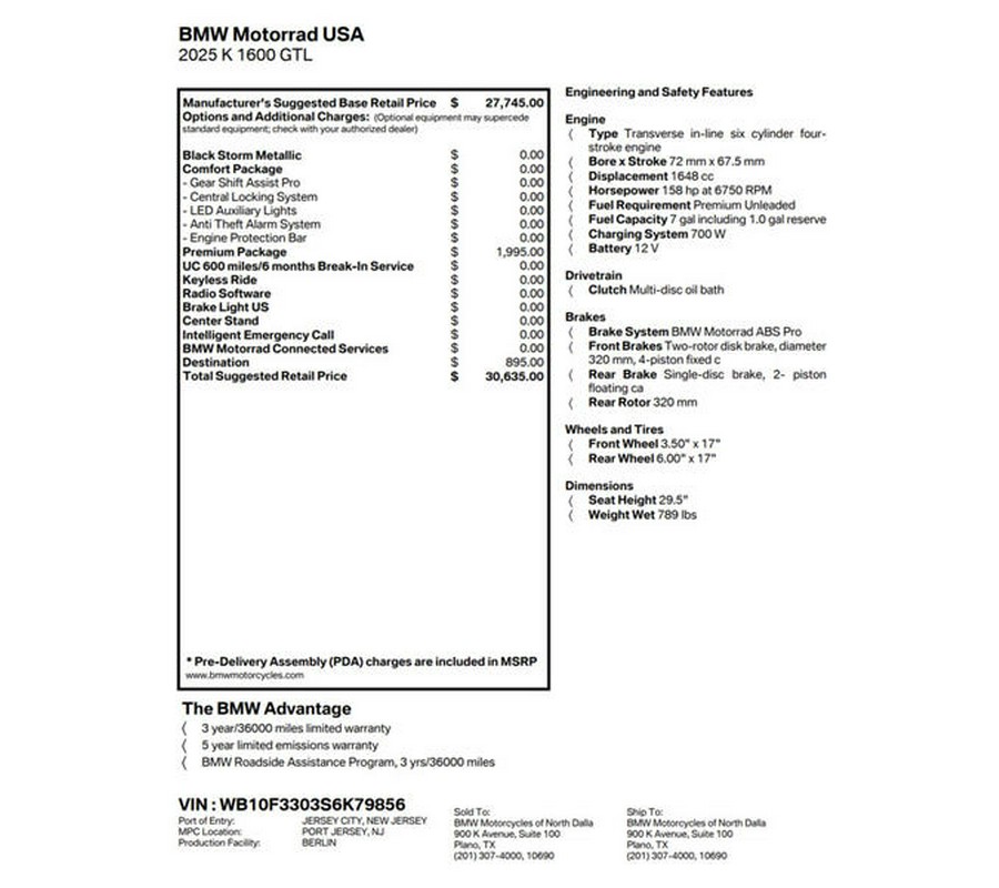 2025 BMW K 1600 GTL Black Storm Metallic